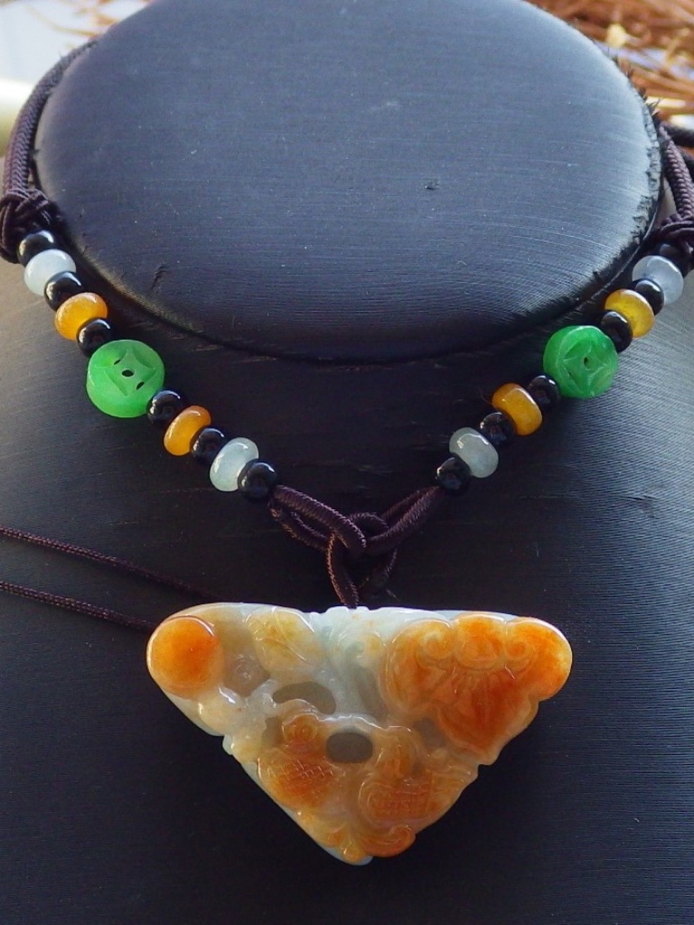 Certified Natural A Jade jadeite Mandarin Duck Flower Lotus Pendant Necklace